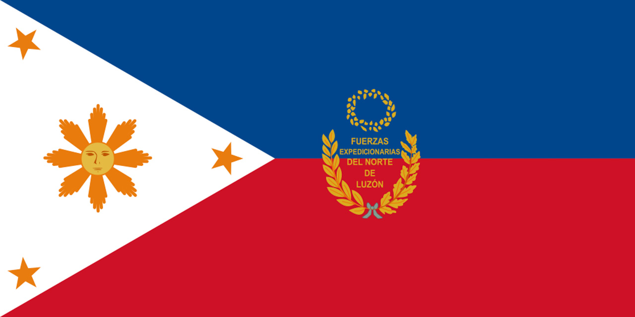 Bandeira das Filipinas de 1898 a 1901 com dizeres em espanhol.